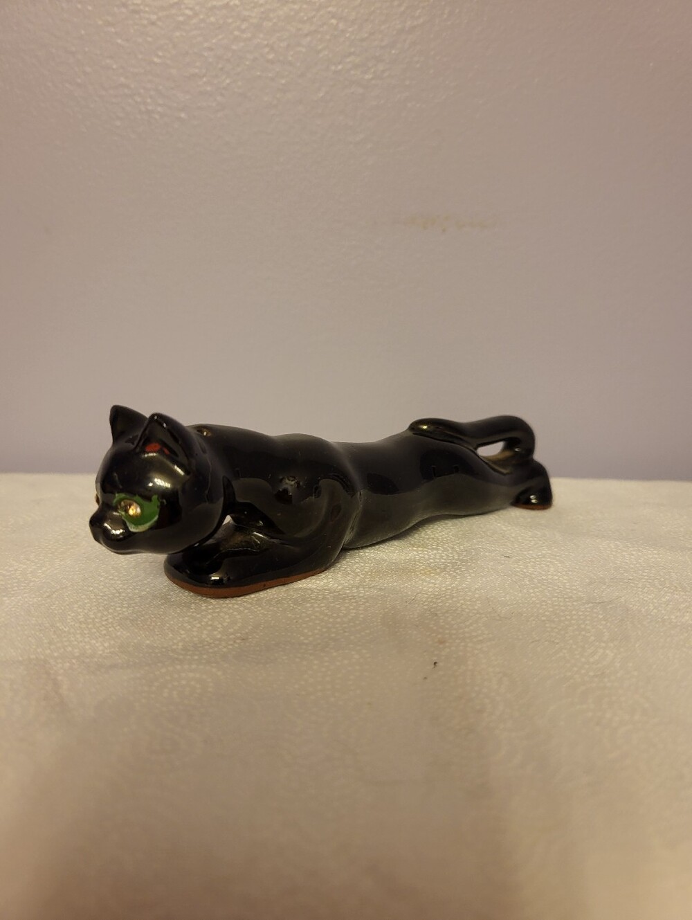 1950s MCM Sleek Black Cat Panther Ceramic  5.5 In. Figurine